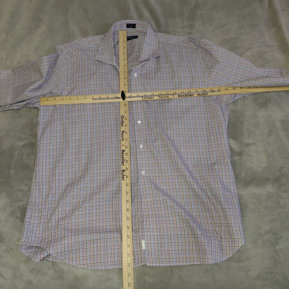 Peter Millar Button Up Shirt Mens 2XL Blue Pink Plaid Long Sleeve Classic Fit - Picture 7 of 12